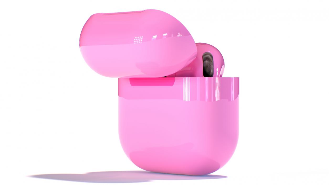 3D Pink Wireless Earbuds in Charging Case model