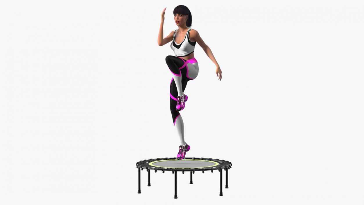 Woman Athlete with Trampoline Jumping Pose 3D