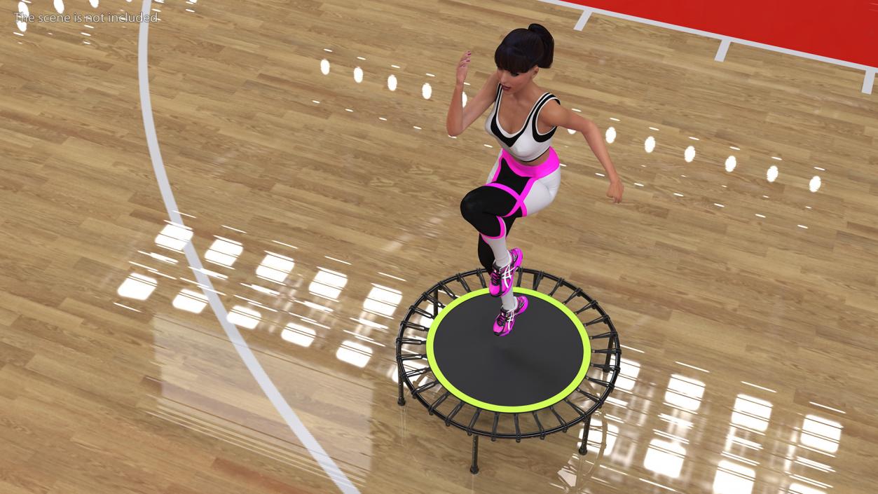 Woman Athlete with Trampoline Jumping Pose 3D