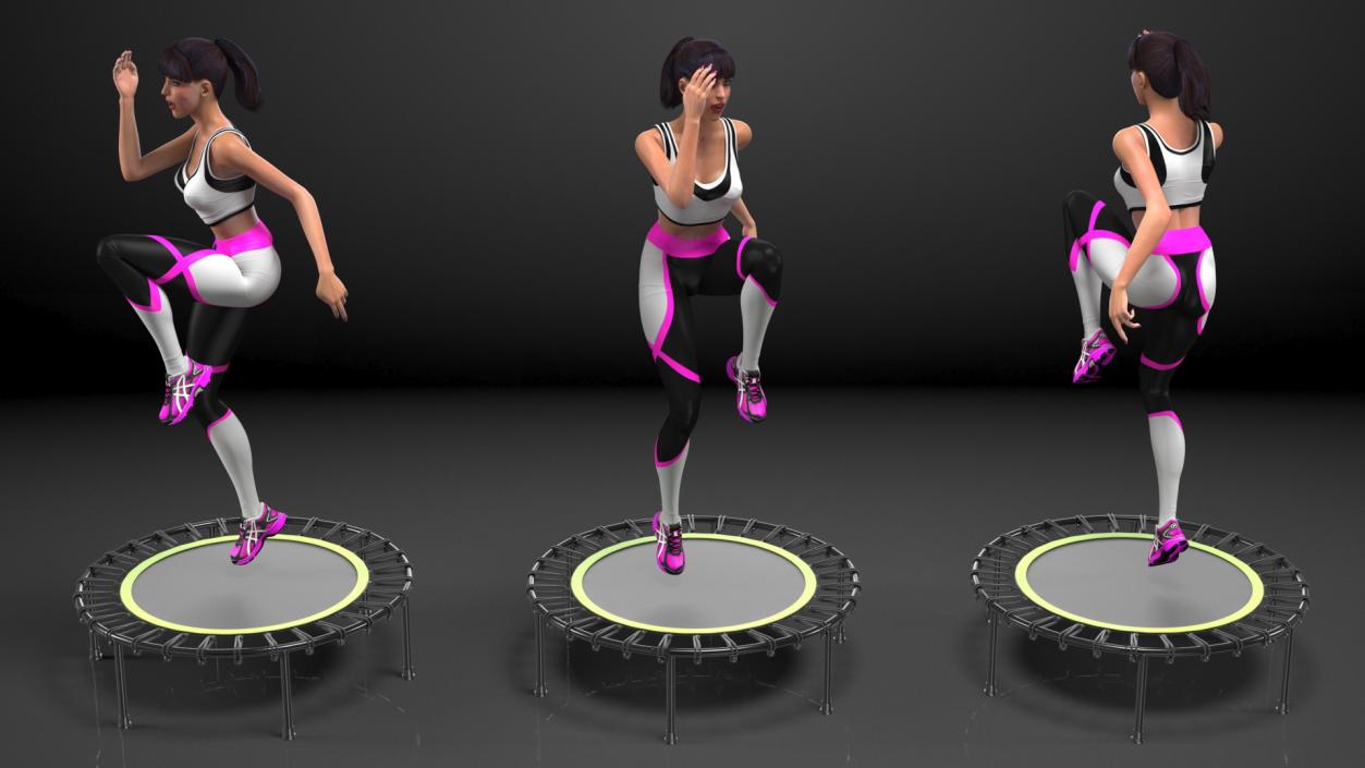 Woman Athlete with Trampoline Jumping Pose 3D