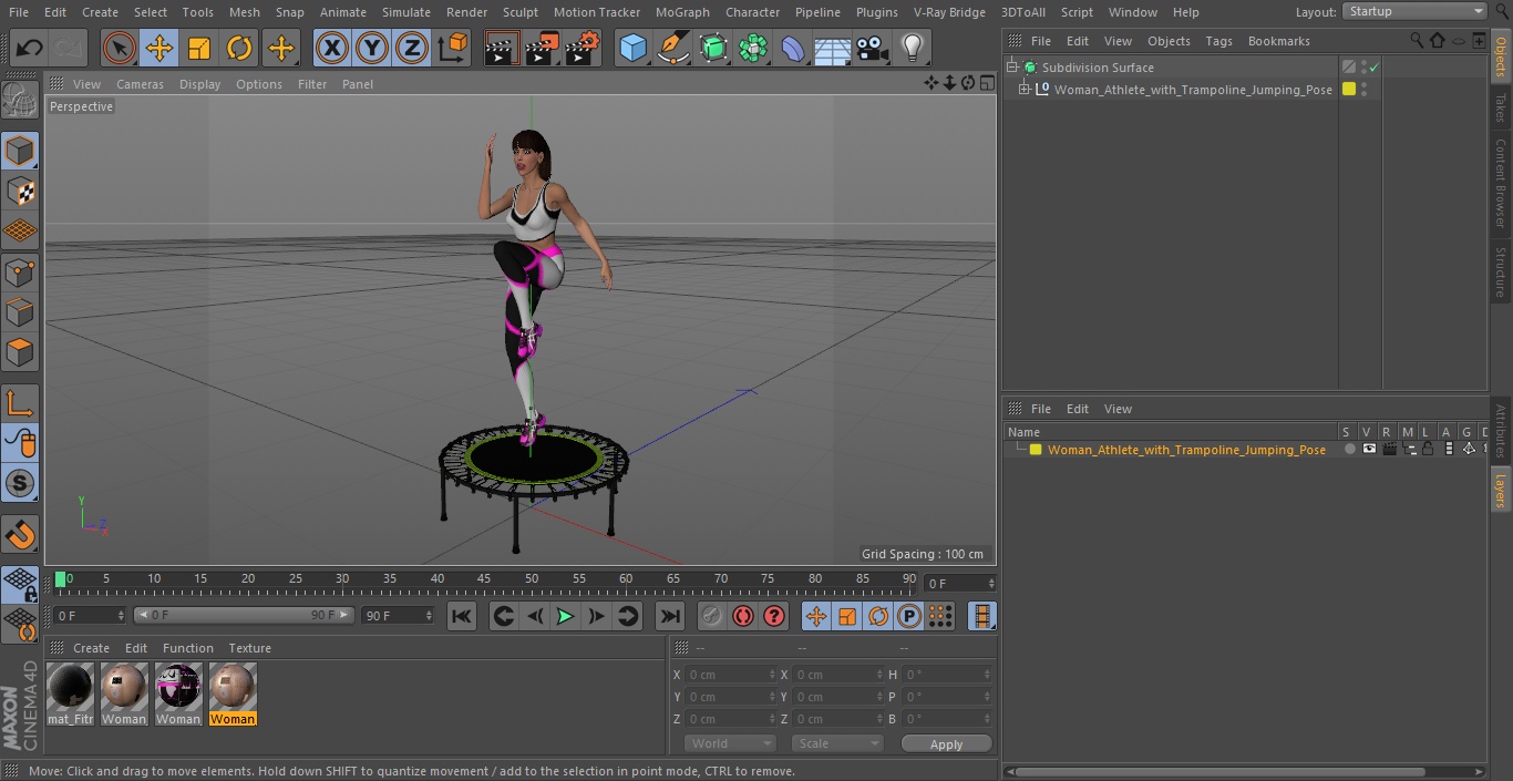 Woman Athlete with Trampoline Jumping Pose 3D