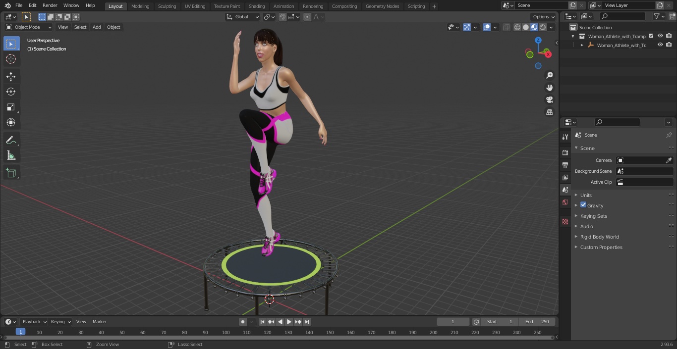 Woman Athlete with Trampoline Jumping Pose 3D