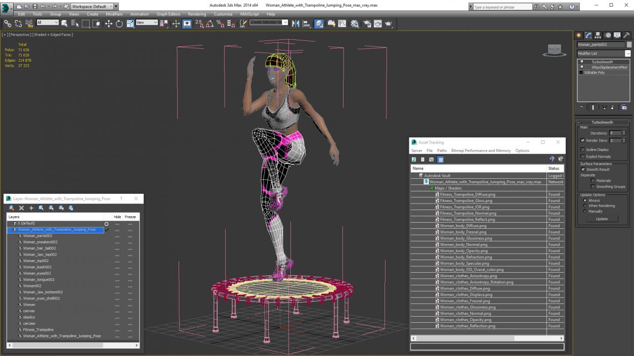 Woman Athlete with Trampoline Jumping Pose 3D