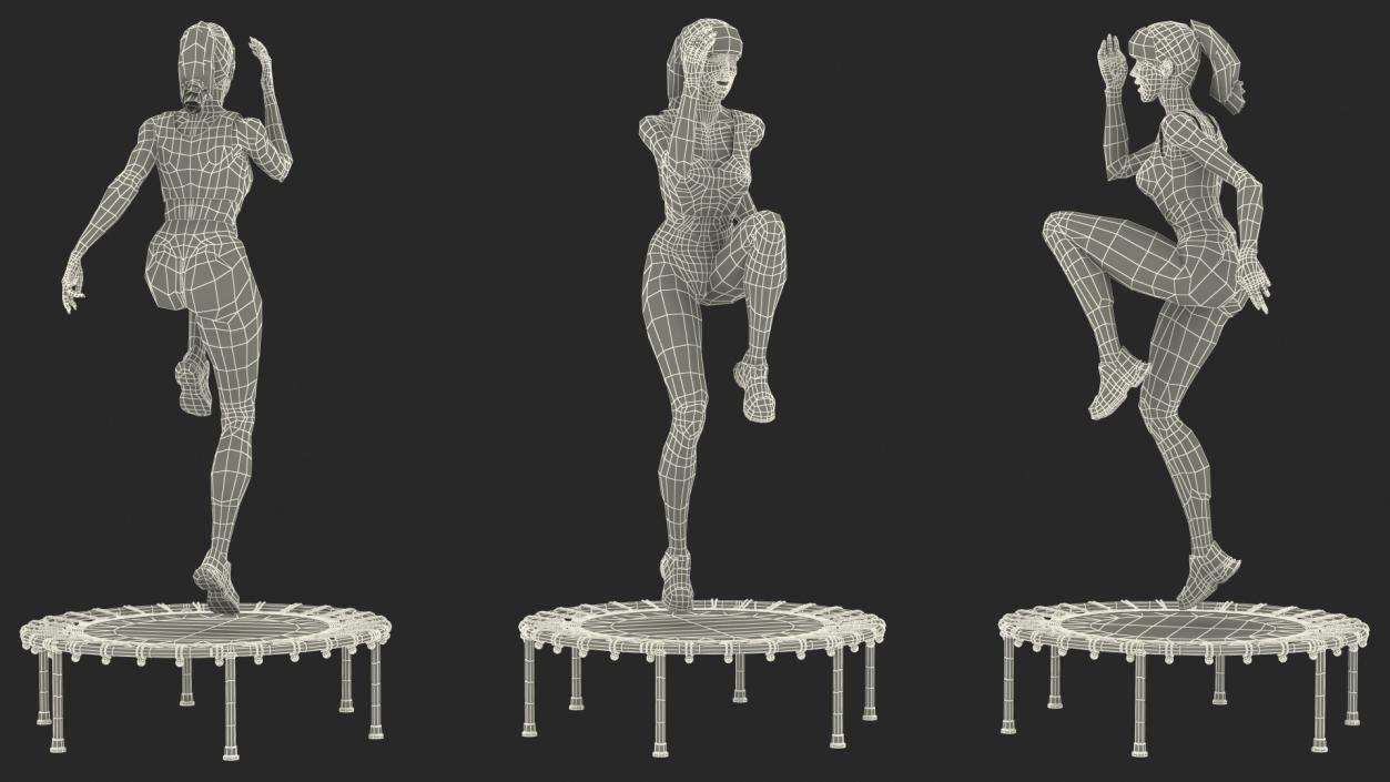 Woman Athlete with Trampoline Jumping Pose 3D