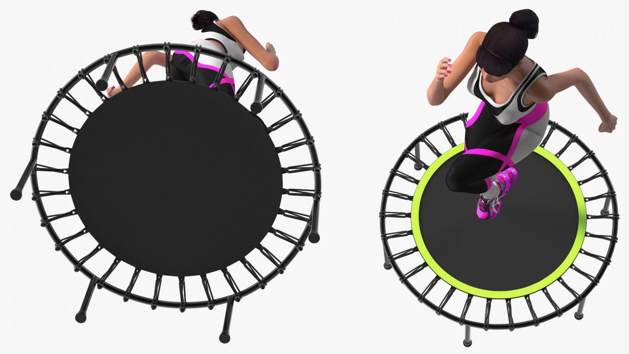 Woman Athlete with Trampoline Jumping Pose 3D