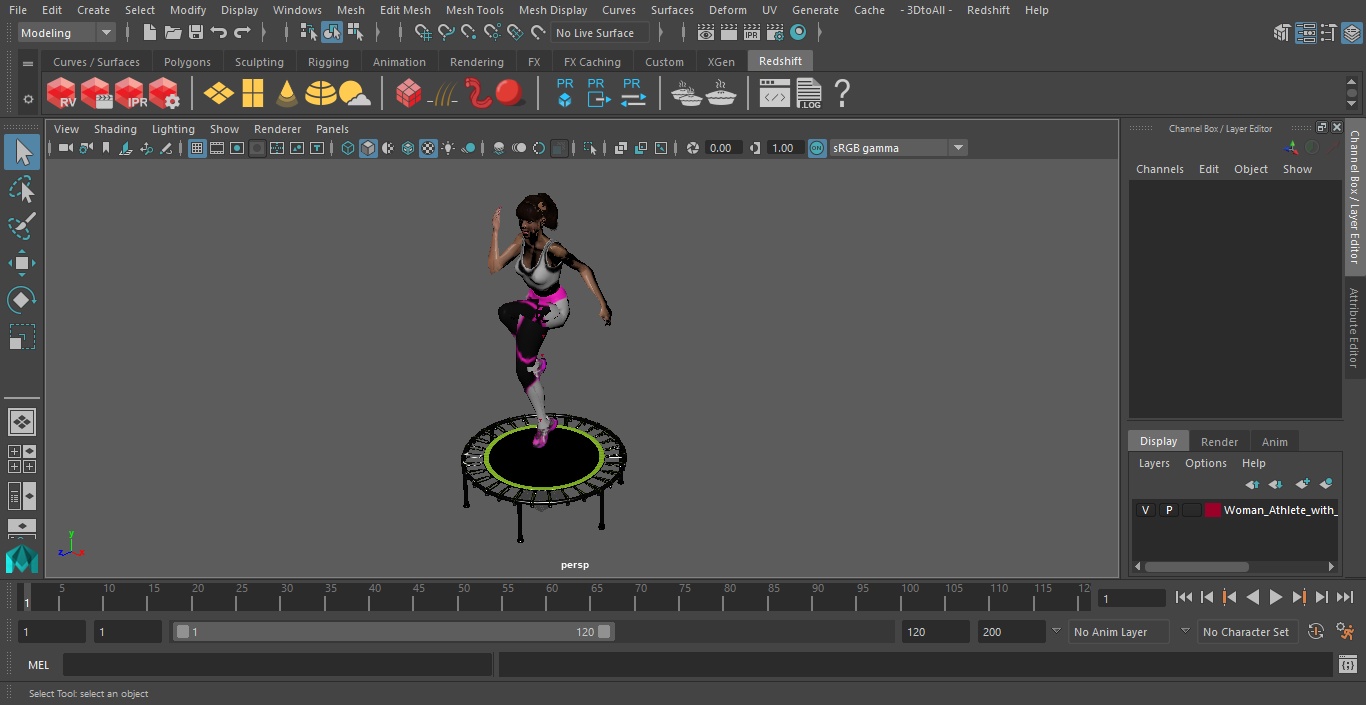 Woman Athlete with Trampoline Jumping Pose 3D