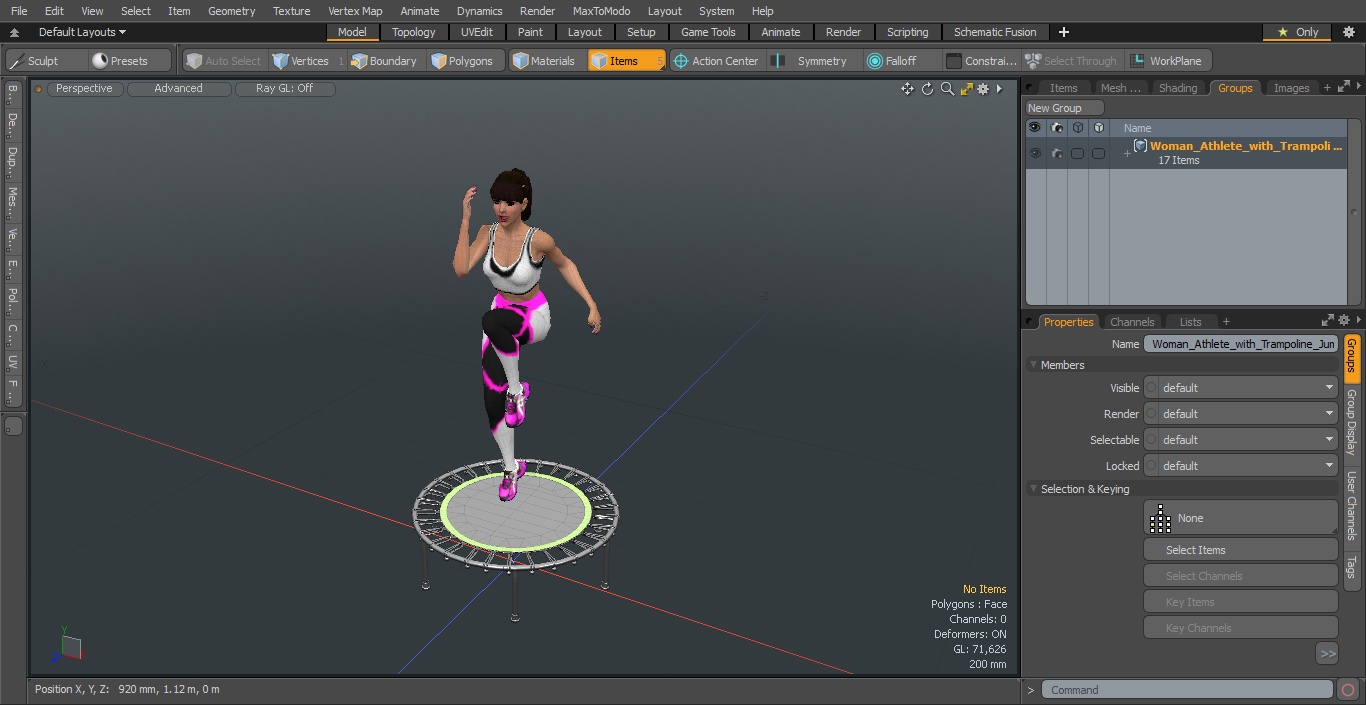 Woman Athlete with Trampoline Jumping Pose 3D