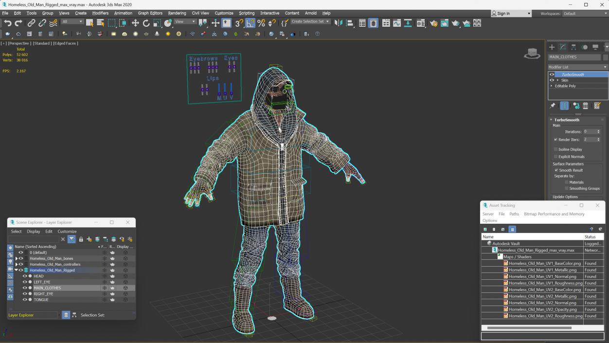 Homeless Old Man Rigged for Cinema 4D 3D