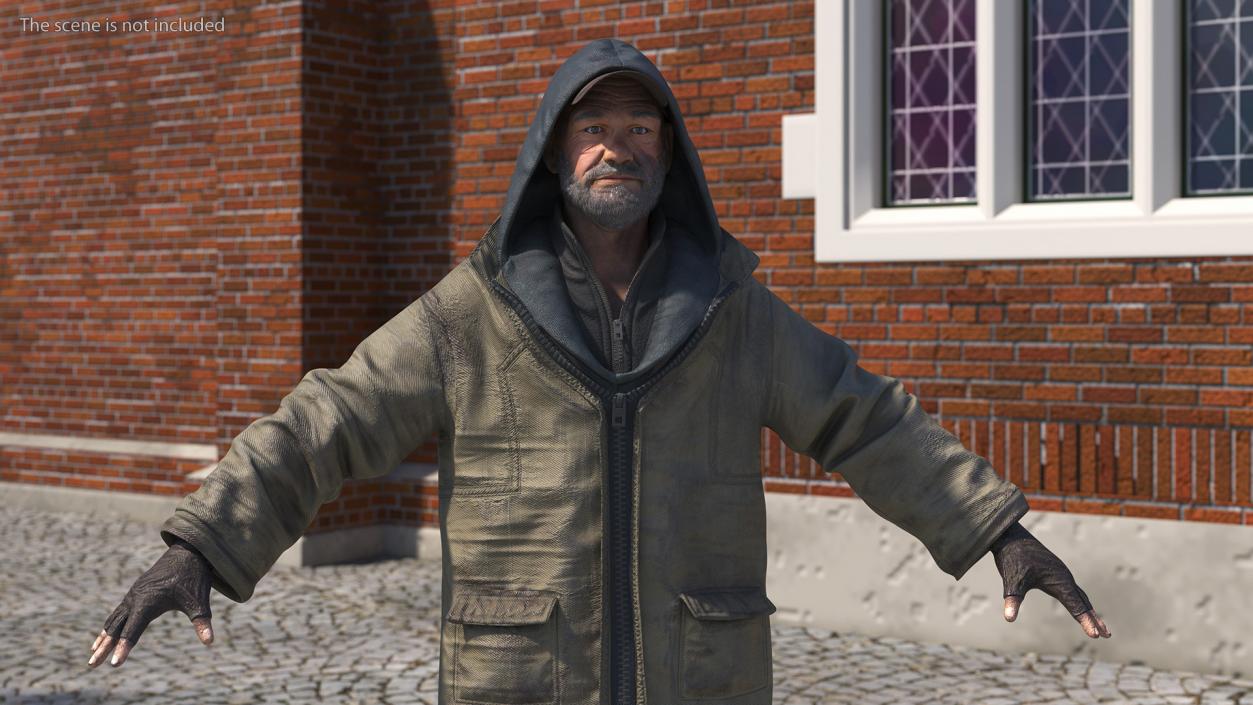 Homeless Old Man Rigged for Cinema 4D 3D