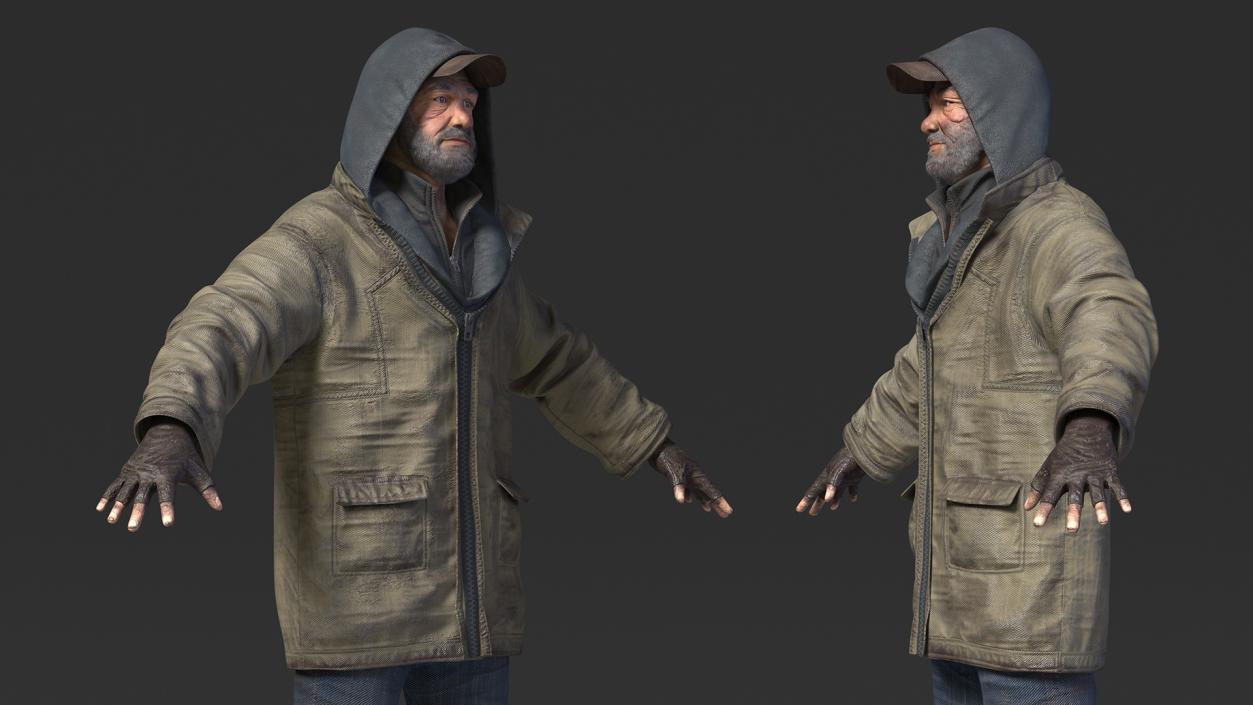 Homeless Old Man Rigged for Cinema 4D 3D