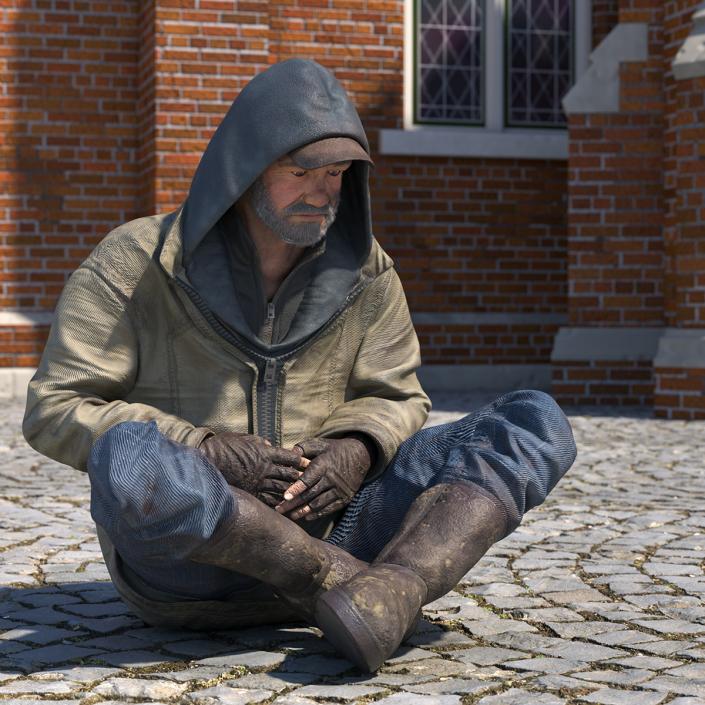 Homeless Old Man Rigged for Cinema 4D 3D