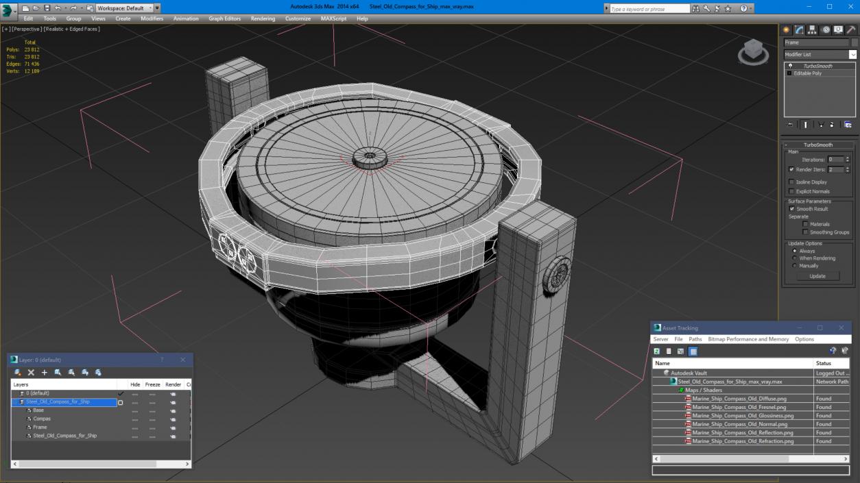 3D Steel Old Compass for Ship