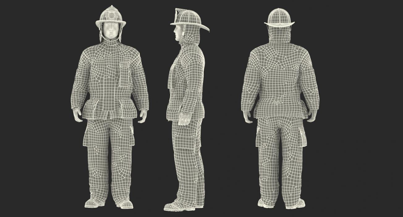 Firefighter with Fully Protective Suit Standing Pose 3D