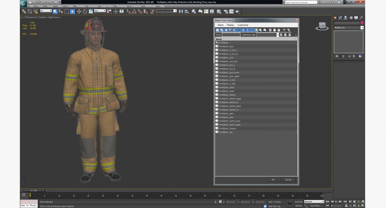 Firefighter with Fully Protective Suit Standing Pose 3D