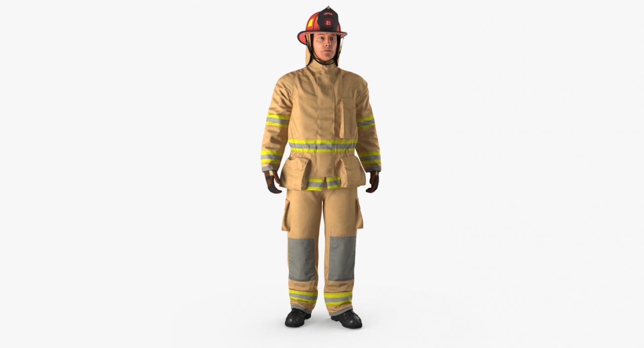 Firefighter with Fully Protective Suit Standing Pose 3D