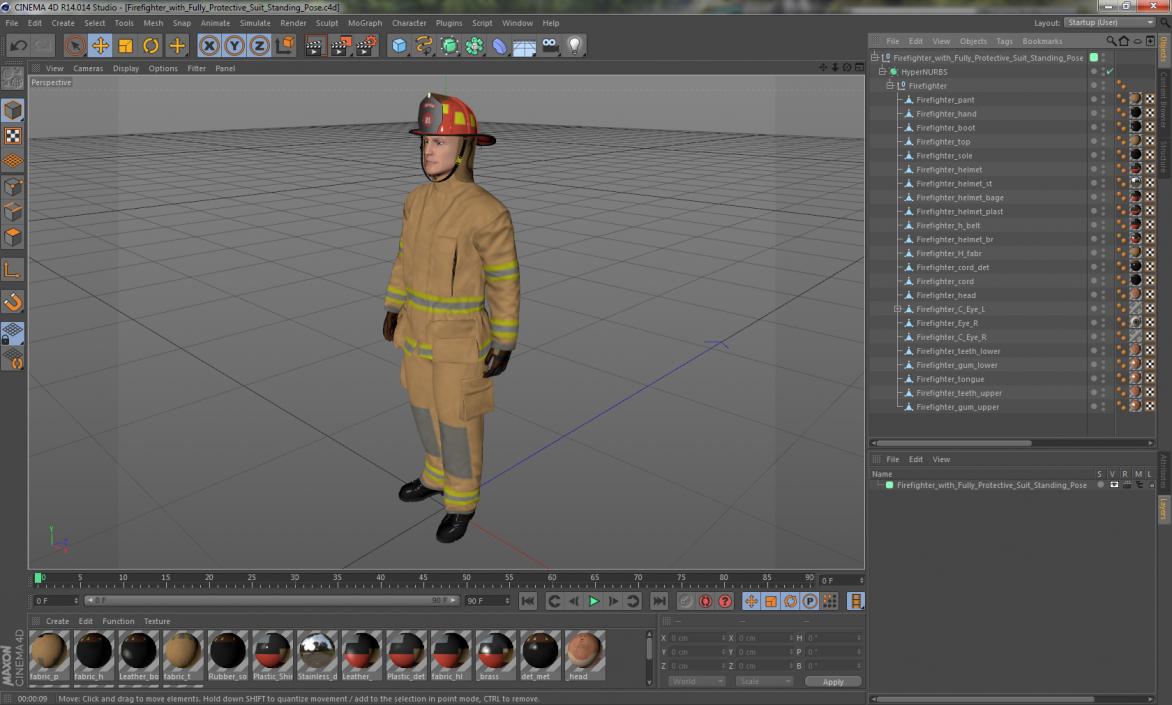 Firefighter with Fully Protective Suit Standing Pose 3D