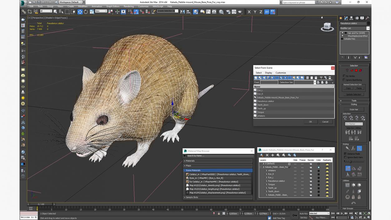 Kakadu Pebble-mound Mouse Base Pose Fur 3D model