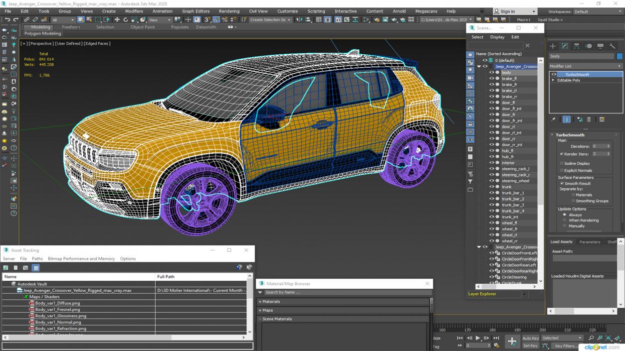 3D Jeep Avenger Crossover Yellow Rigged