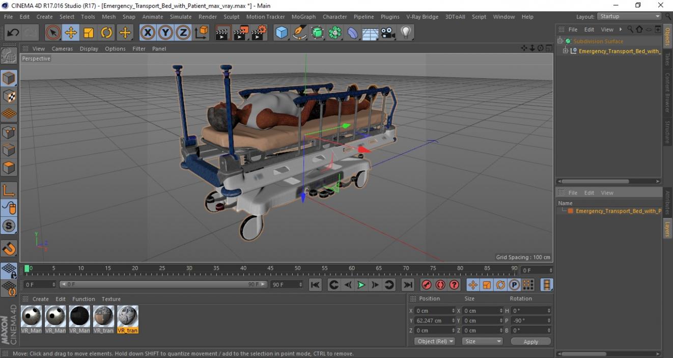 3D Emergency Transport Bed with Patient