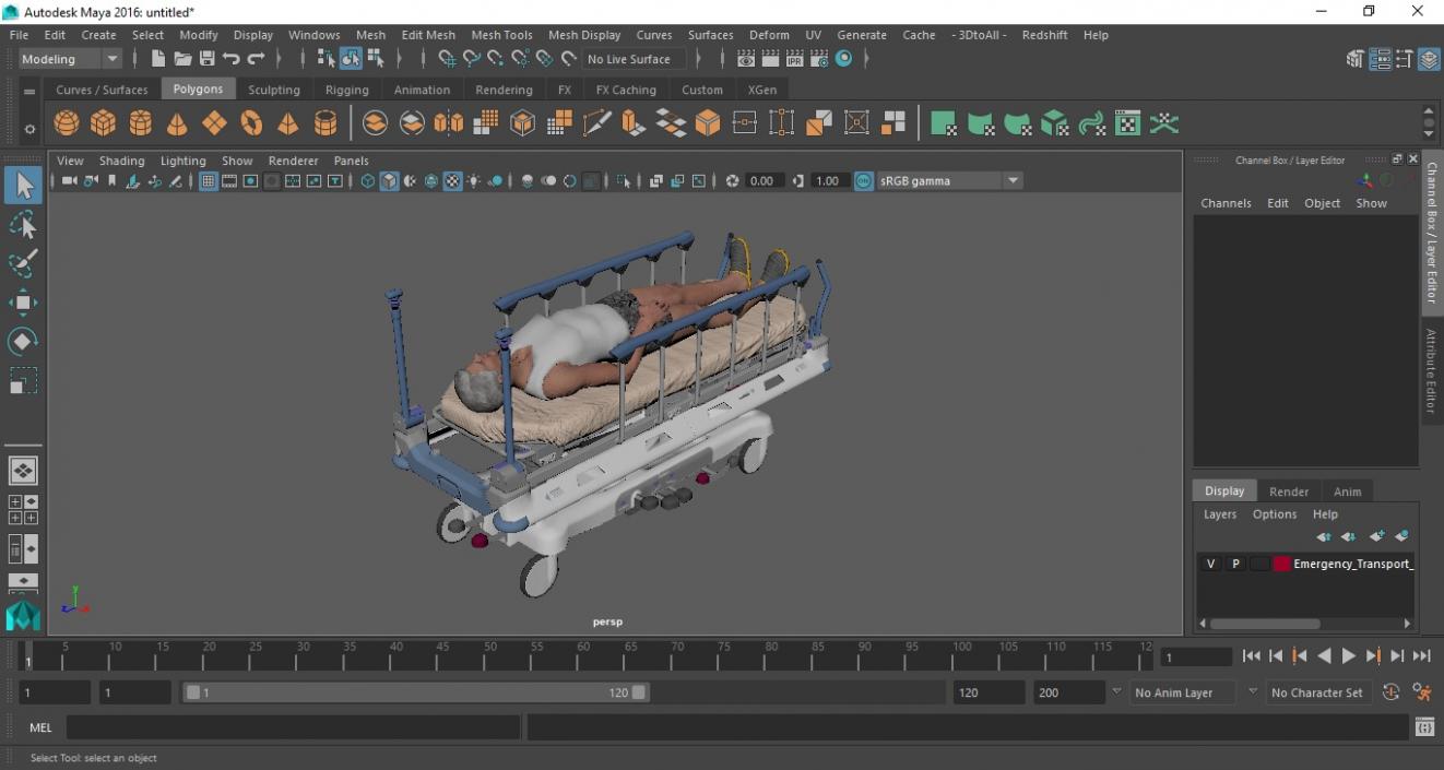 3D Emergency Transport Bed with Patient