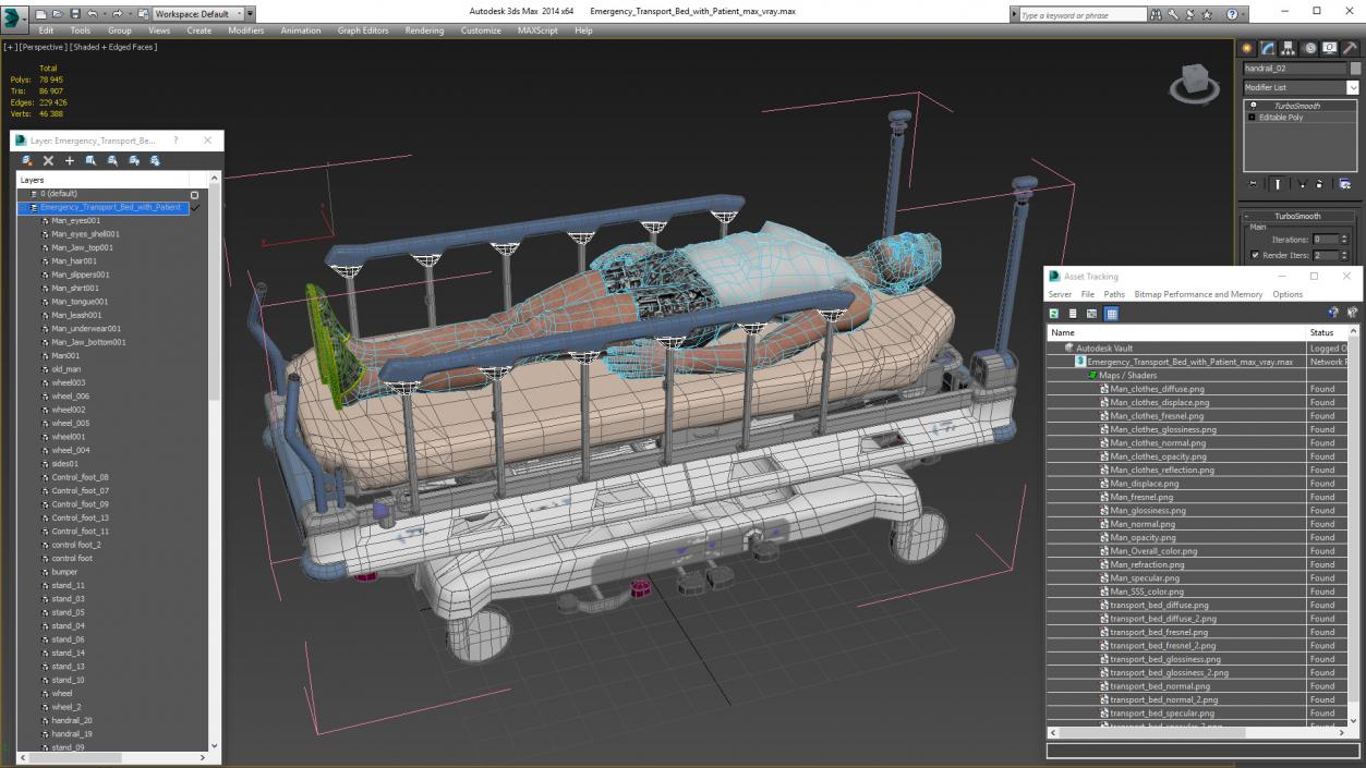 3D Emergency Transport Bed with Patient