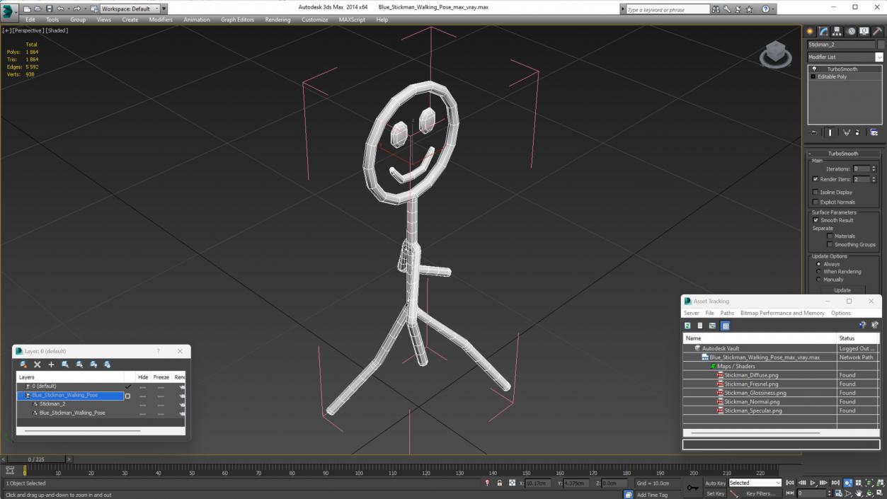 3D Blue Stickman Walking Pose