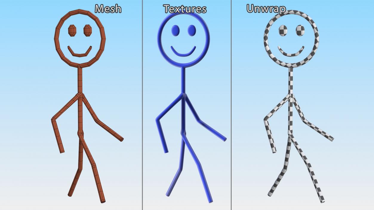 3D Blue Stickman Walking Pose