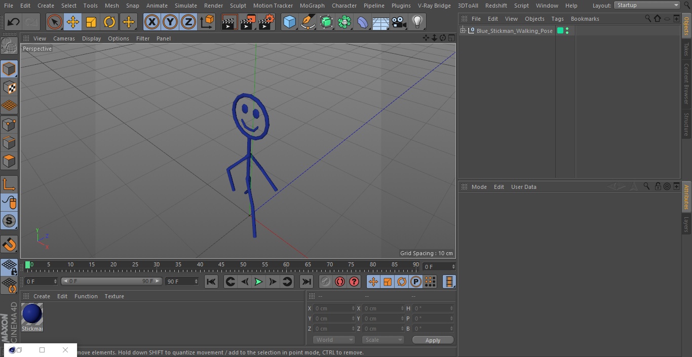 3D Blue Stickman Walking Pose