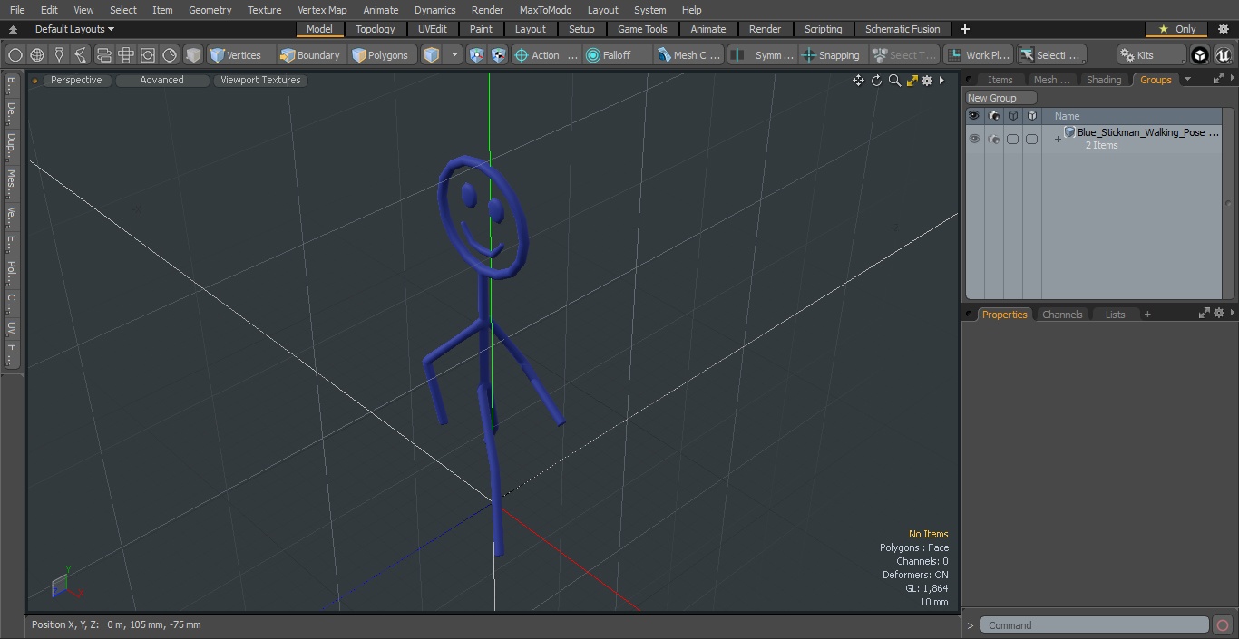 3D Blue Stickman Walking Pose