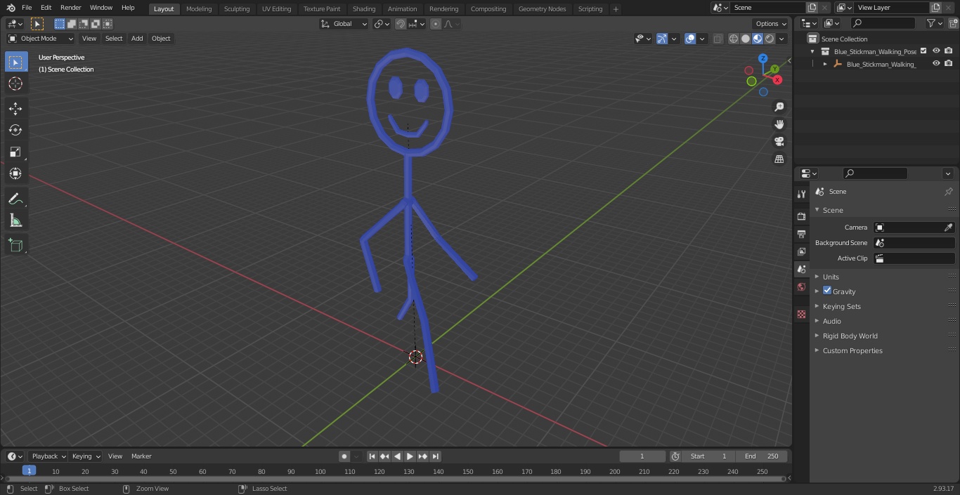 3D Blue Stickman Walking Pose