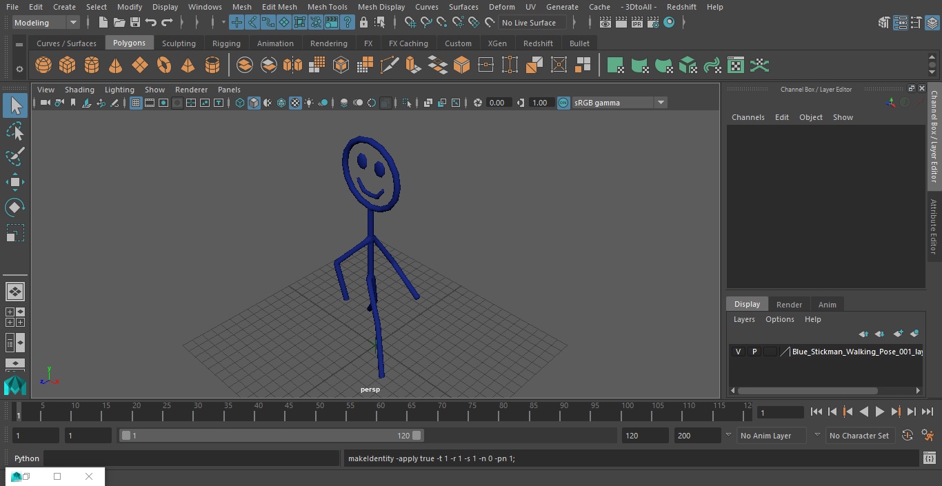 3D Blue Stickman Walking Pose