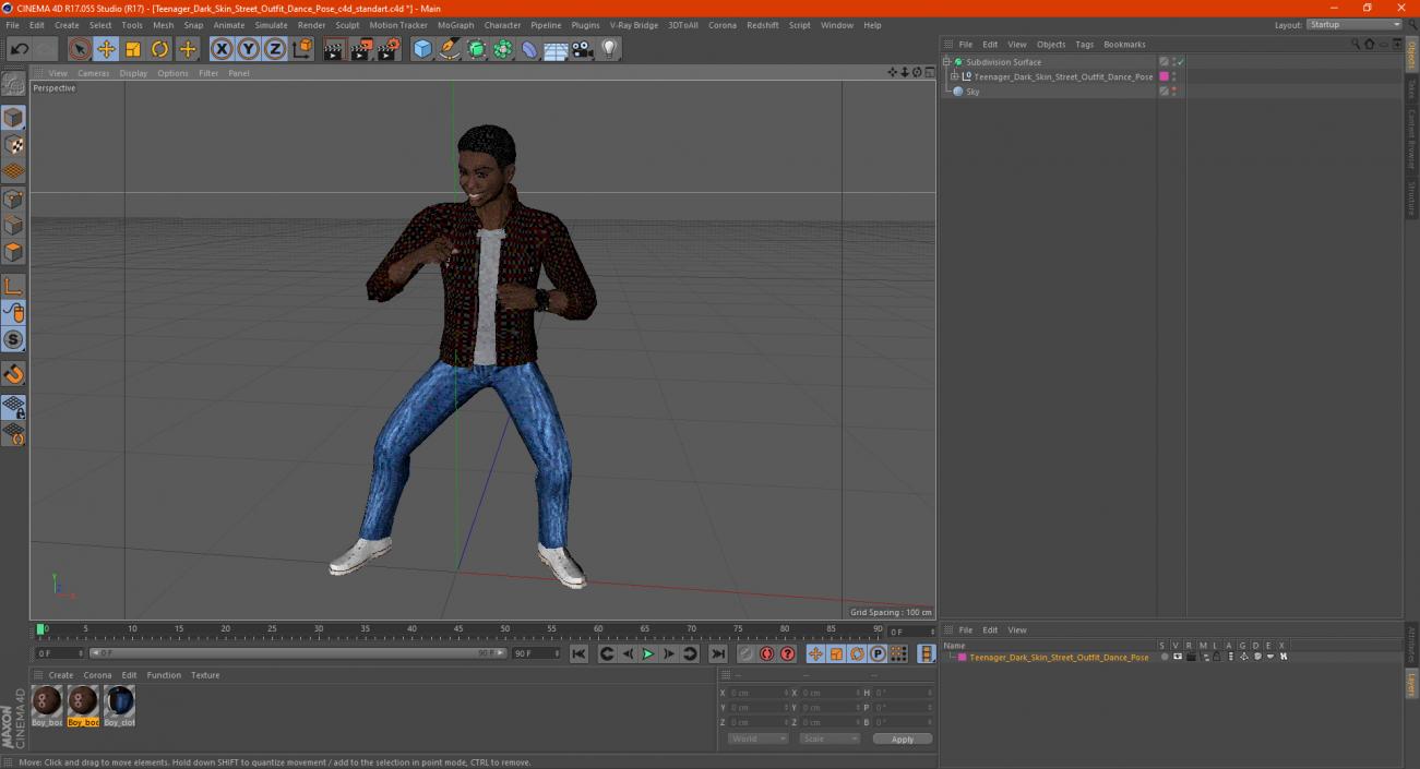 3D Teenager Dark Skin Street Outfit Dance Pose model