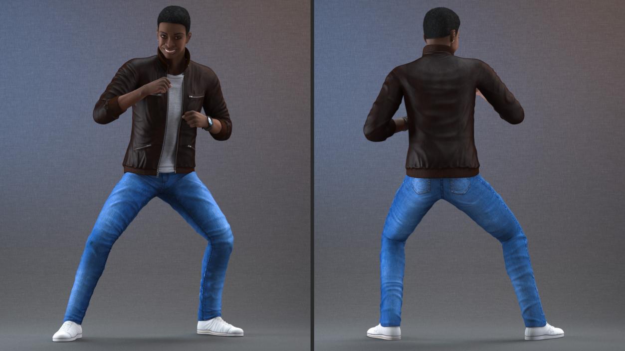 3D Teenager Dark Skin Street Outfit Dance Pose model