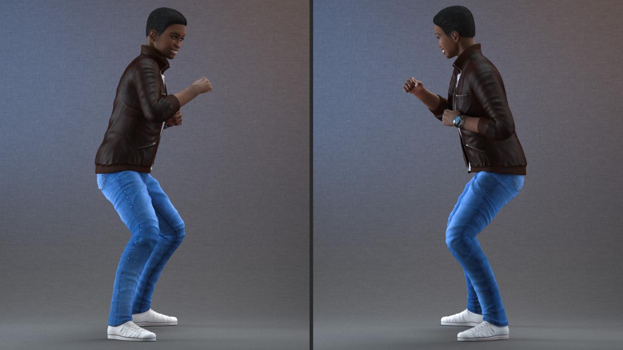 3D Teenager Dark Skin Street Outfit Dance Pose model