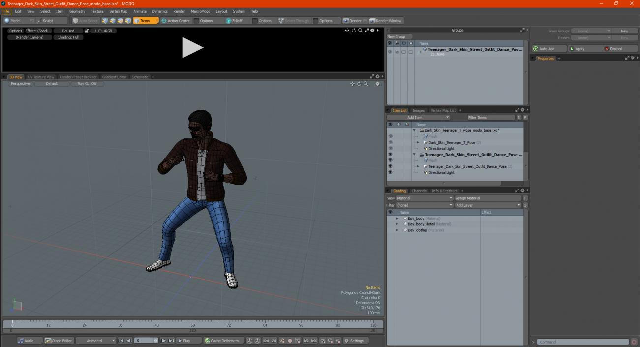 3D Teenager Dark Skin Street Outfit Dance Pose model