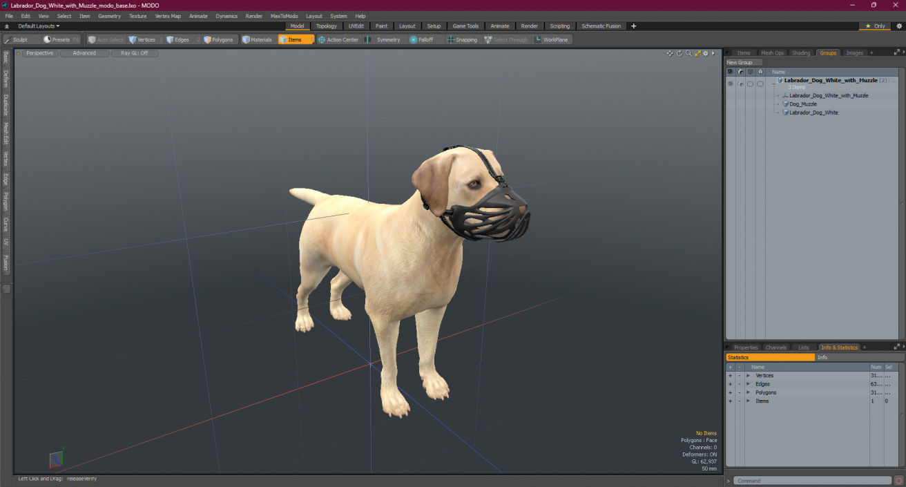 Labrador Dog White with Muzzle 2 3D