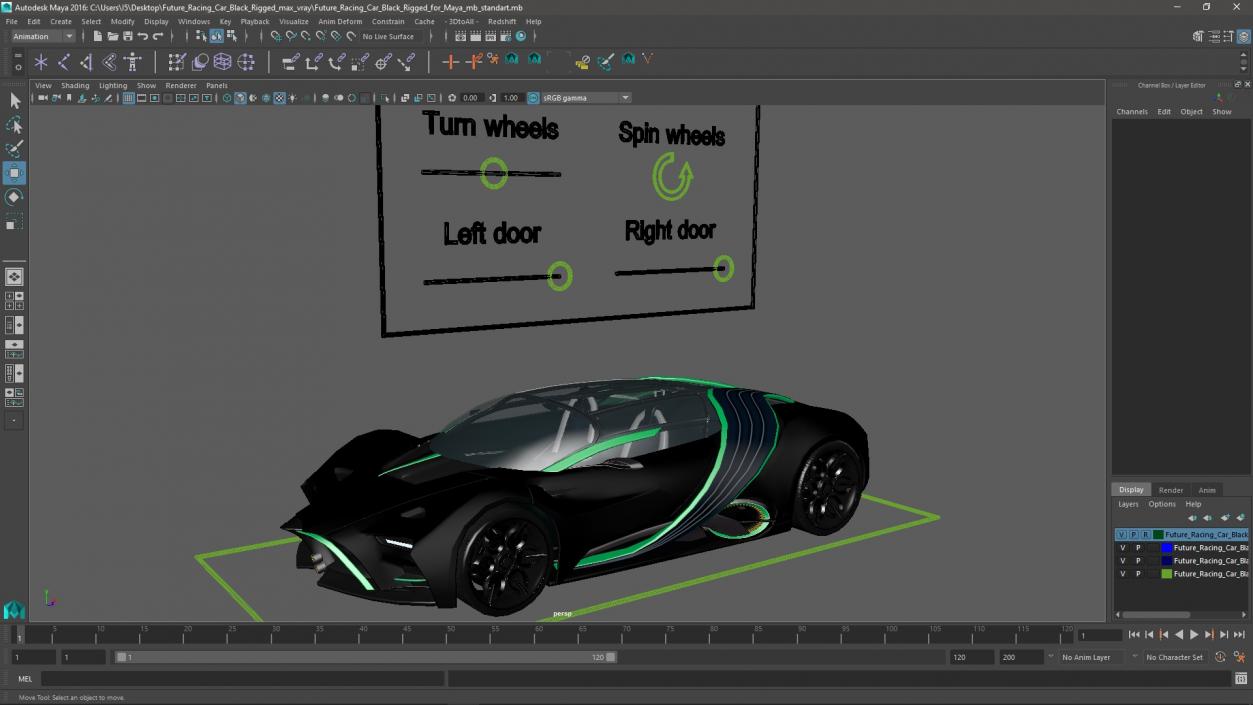 Future Racing Car Black Rigged for Maya 3D model