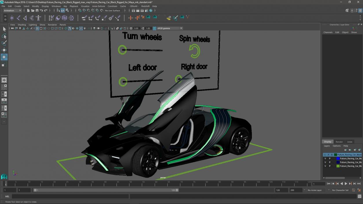 Future Racing Car Black Rigged for Maya 3D model