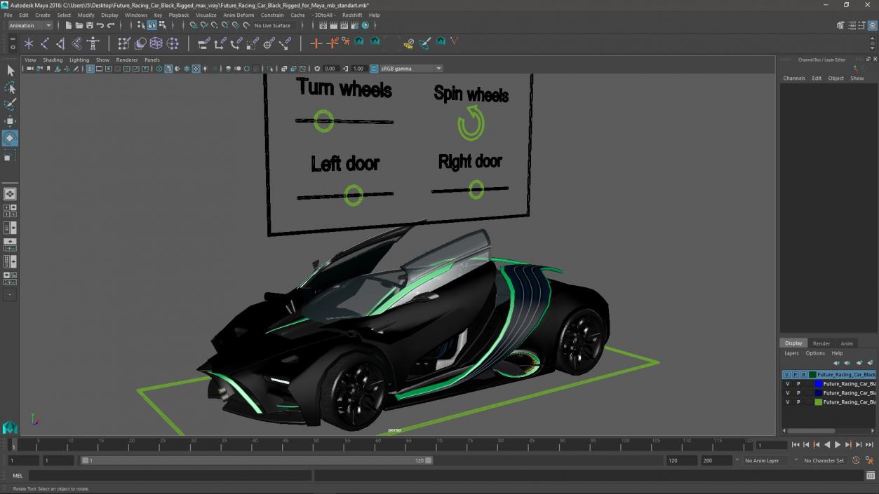 Future Racing Car Black Rigged for Maya 3D model