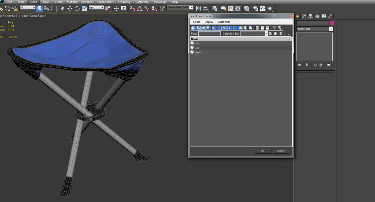 3D model Tripod Folding Chair Blue