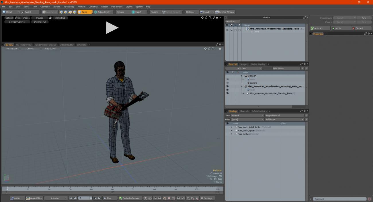 3D Afro American Woodworker Standing Pose model