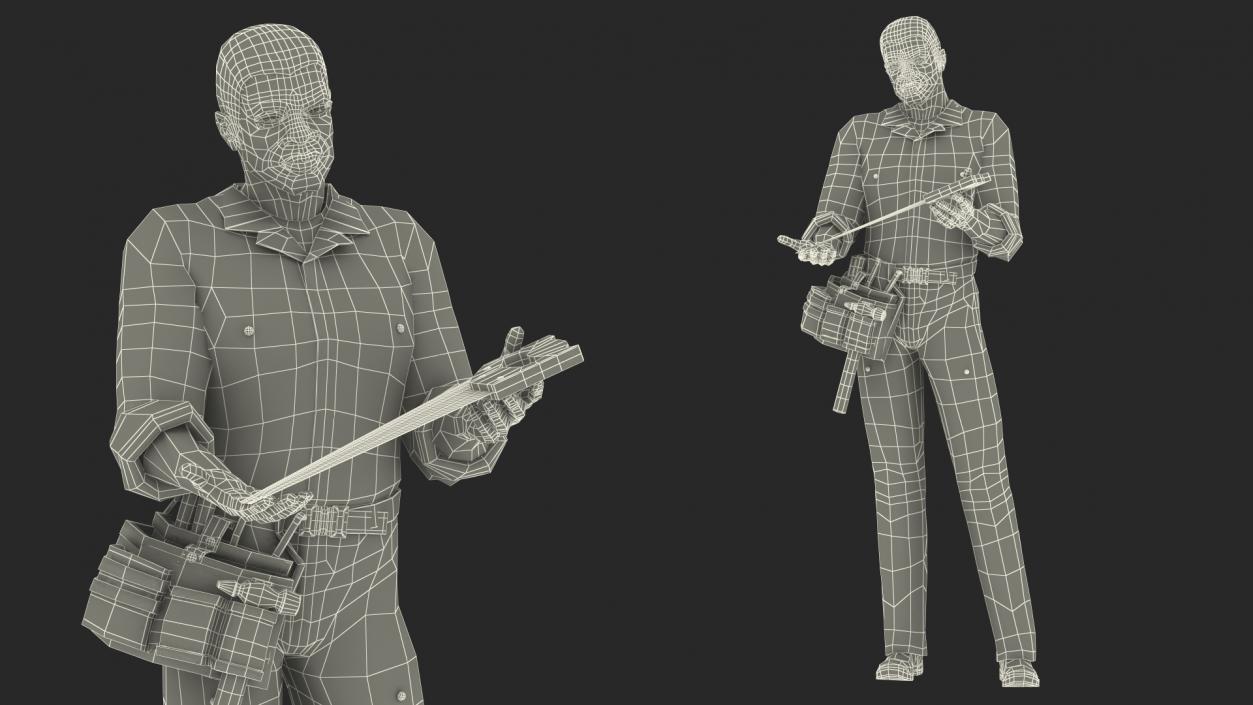 3D Afro American Woodworker Standing Pose model