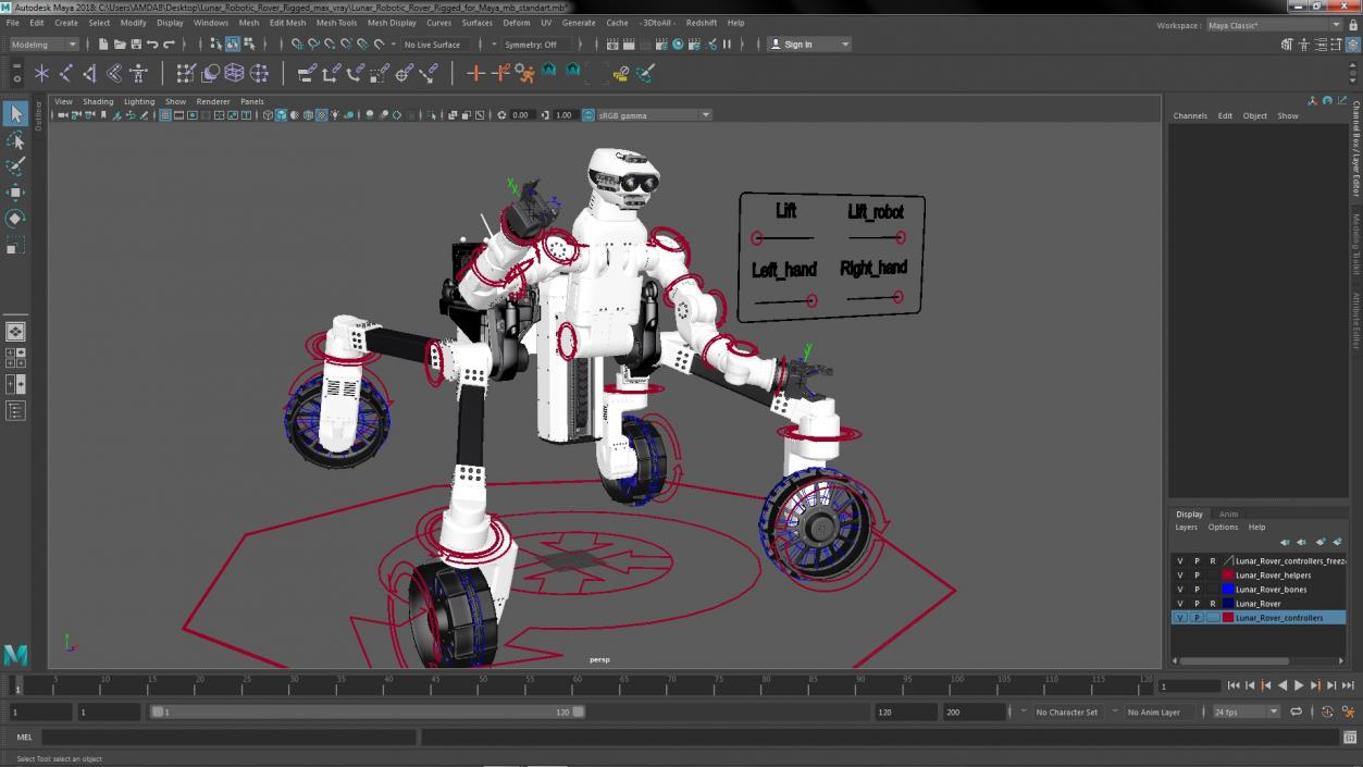 3D model Lunar Robotic Rover Rigged for Maya