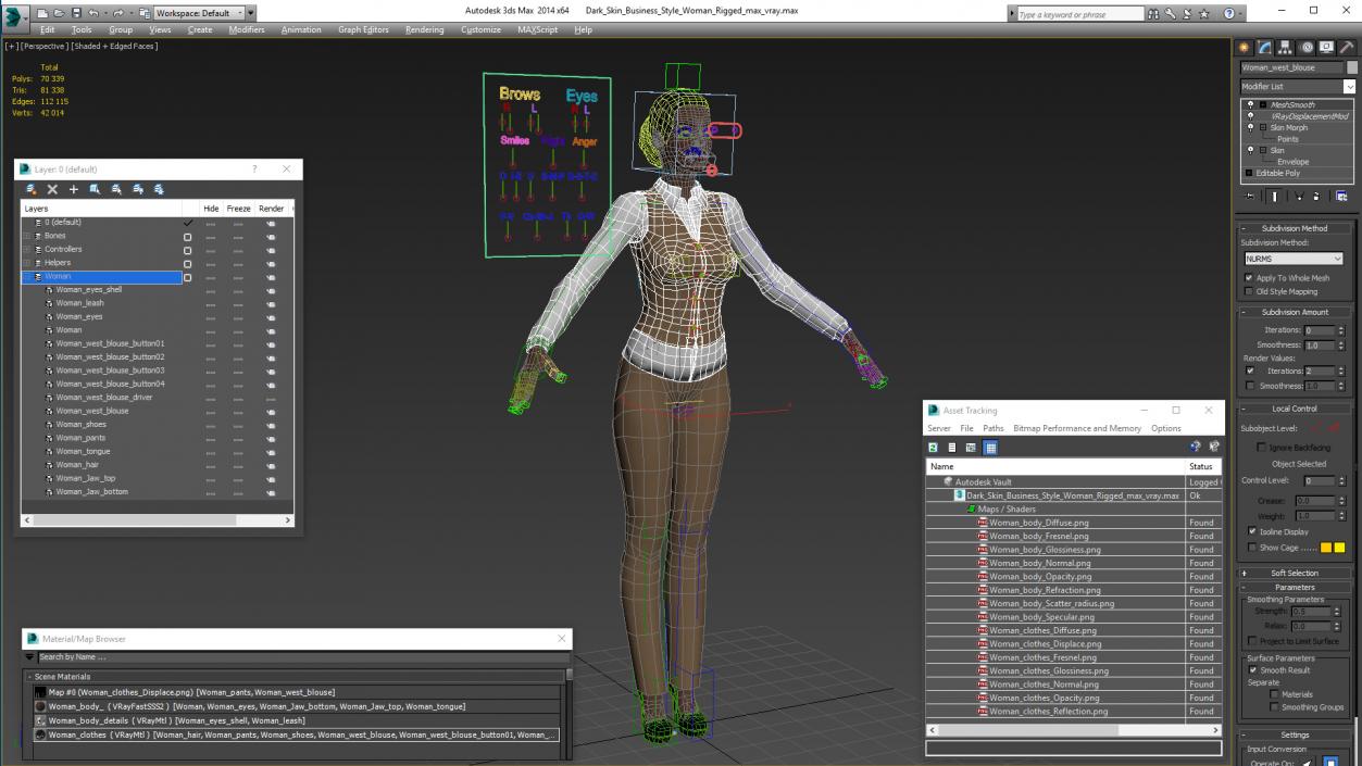 Dark Skin Business Style Woman Rigged 3D