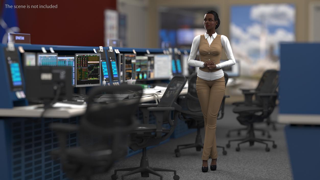 Dark Skin Business Style Woman Rigged 3D