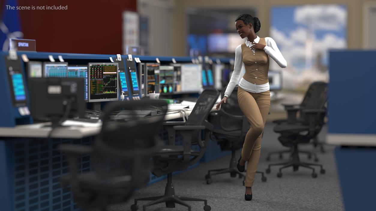 Dark Skin Business Style Woman Rigged 3D