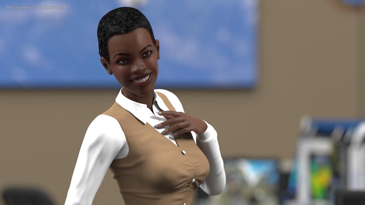 Dark Skin Business Style Woman Rigged 3D