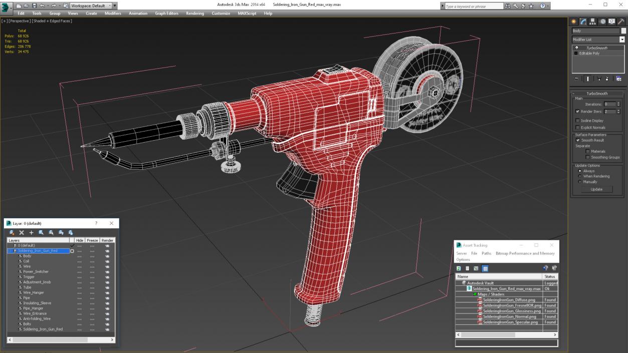 Soldering Iron Gun Red 3D