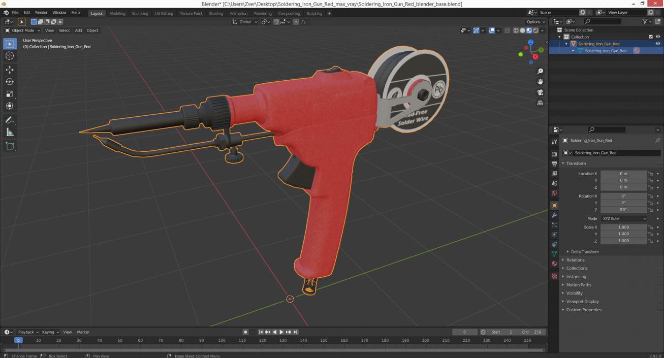 Soldering Iron Gun Red 3D