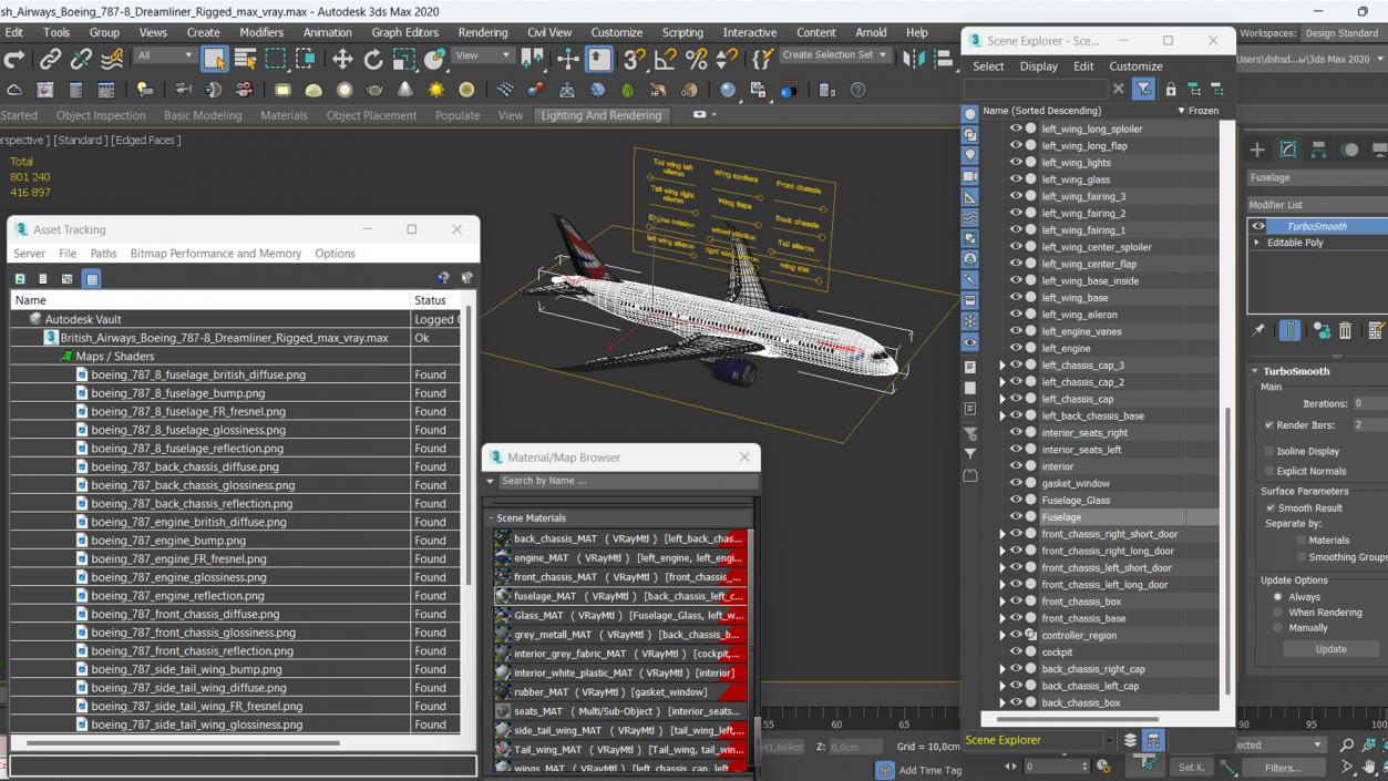 3D British Airways Boeing 787-8 Dreamliner Rigged